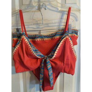 Swimsuitsforall Swimsuit 2 Pc Bikini Orange Adjustable Straps High Waisted Sz 14